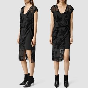 ALLSAINTS Kelso Lux Riviera Foral Mesh Slit Dress